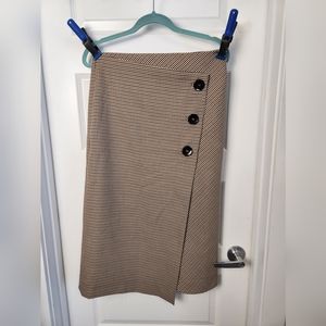 ZARA Houndstooth Tweed Button Wrap Midi Skirt 30"